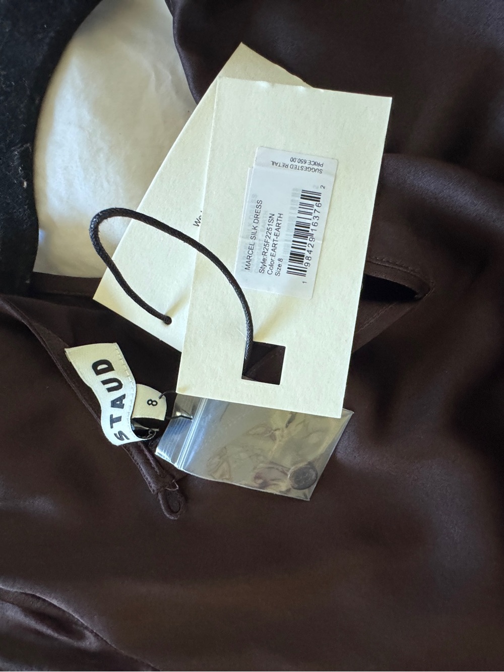 NWT Staud Marcel Silk Dress, earth, size 8 - Picture 5 of 5